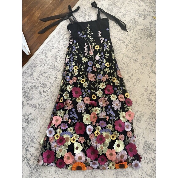 Lulus Thriving Poise Black 3D Floral Embroidered Tie-Strap Maxi Dress Size XL - Picture 2 of 8